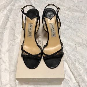 Jimmy Choo Black Glitter Ingrid Slingback